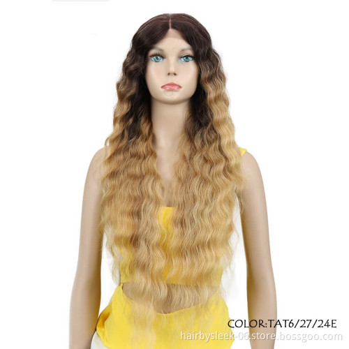31inches Two Colors Ombre High quality Noble gold Hair Products Lace Front Wigs Long Wave Dark Root Synthetic Wigs For Women